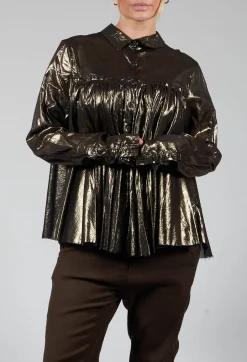 Metallic Button Up Blouse in Gold Black
