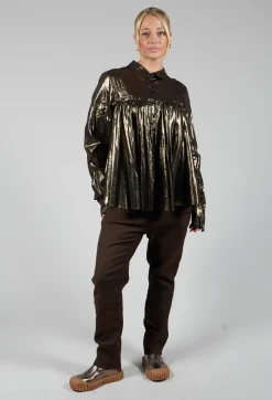 Metallic Button Up Blouse in Gold Black