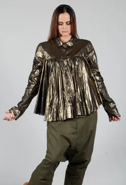 Metallic Button Up Blouse in Gold Black