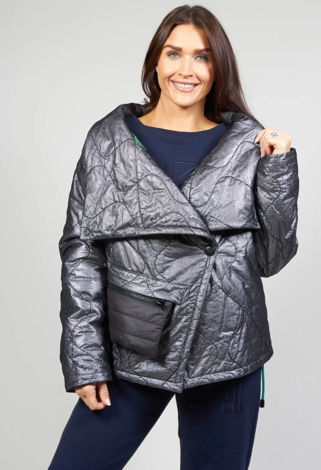 Metallic Puffer Jacket in Ortoclasio Black / Silver