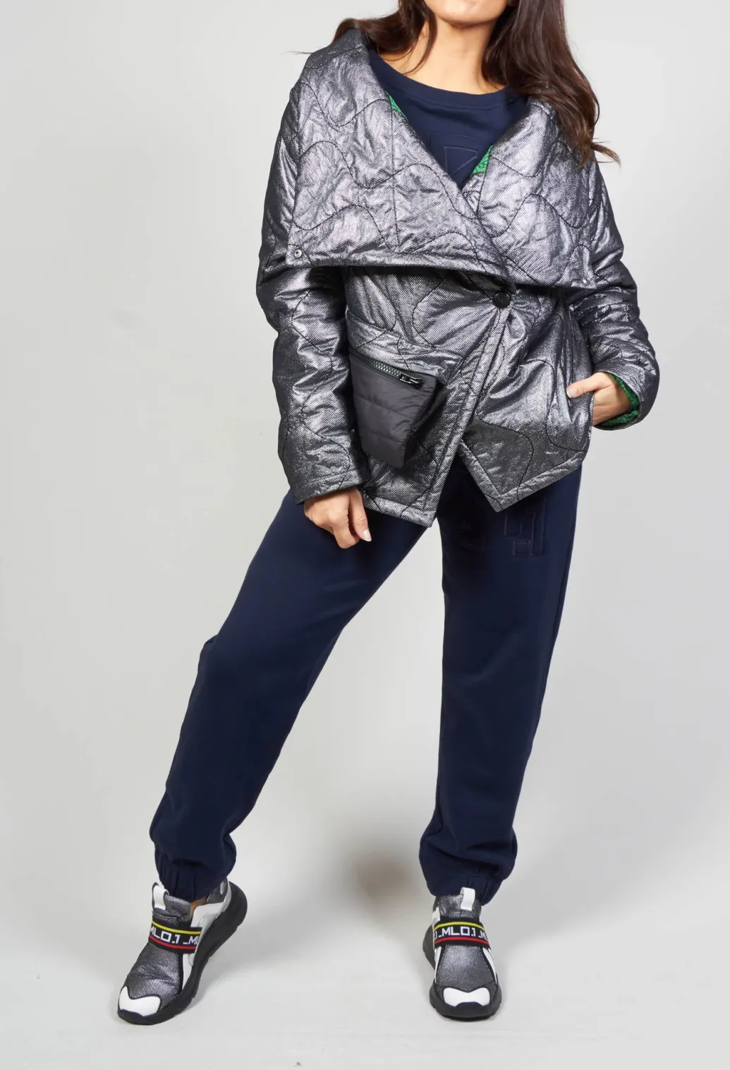 Metallic Puffer Jacket in Ortoclasio Black / Silver