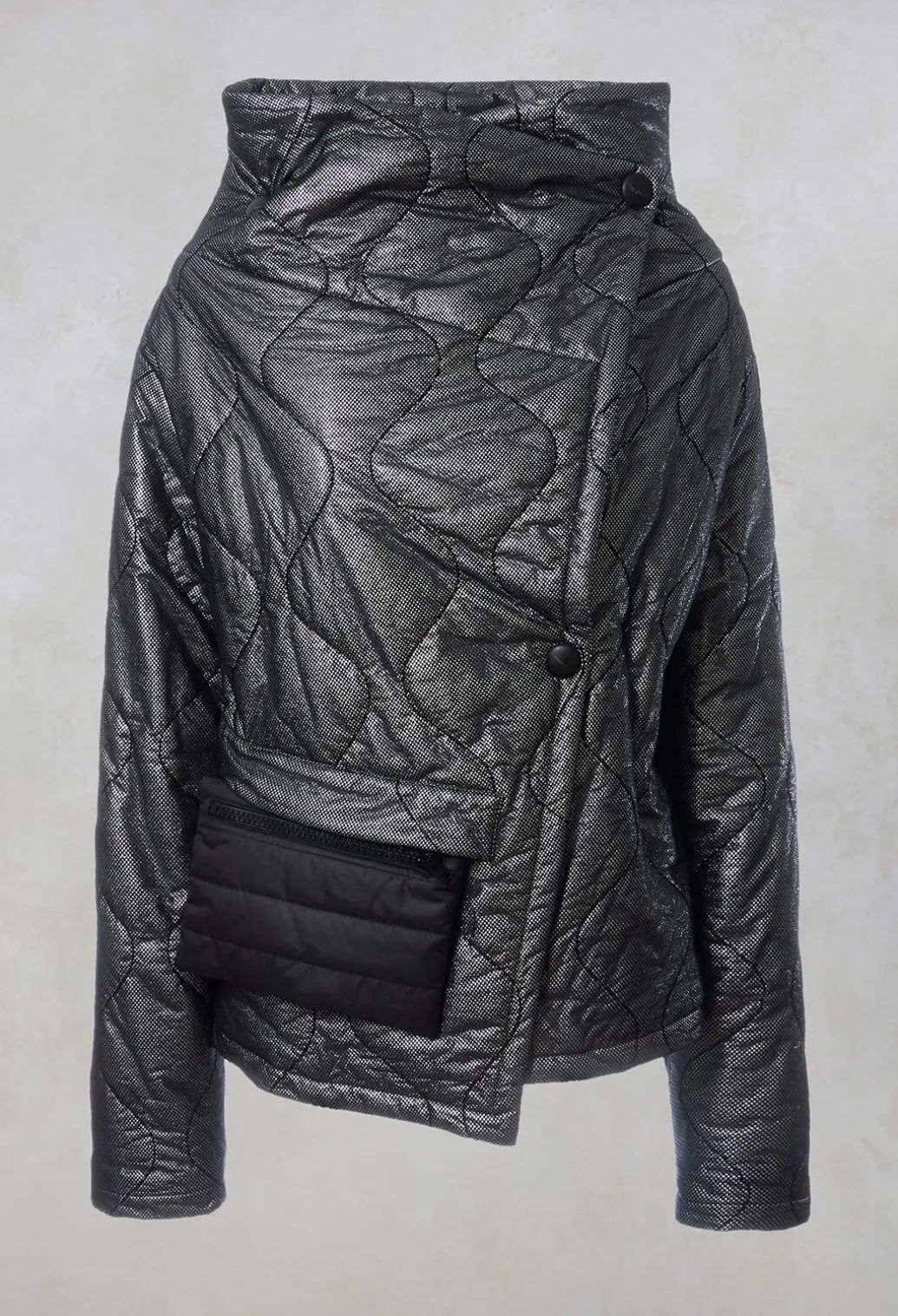 Metallic Puffer Jacket in Ortoclasio Black / Silver