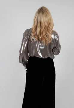 Metallic Shirt with Neck Tie in Silver