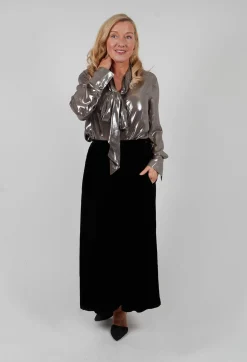Metallic Shirt with Neck Tie in Silver