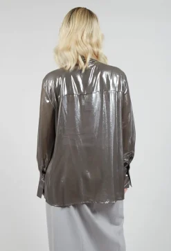Metallic Shirt with Neck Tie in Silver