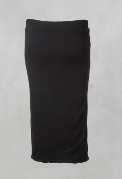 Mid Length Skirt with Elasticated Waistband in Black