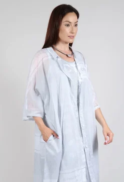 Midi Cotton Shirt Dress in Grey Print
