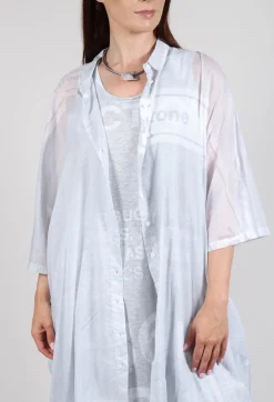 Midi Cotton Shirt Dress in Grey Print
