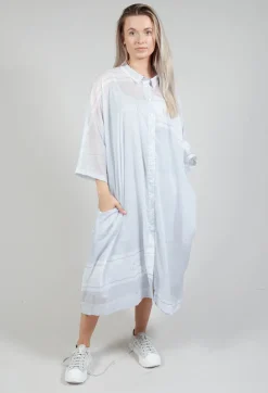 Midi Cotton Shirt Dress in Grey Print