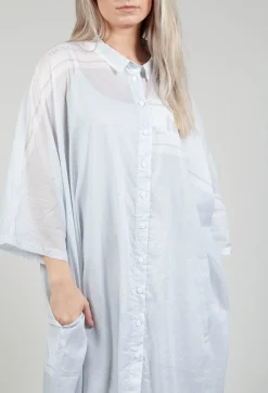 Midi Cotton Shirt Dress in Grey Print