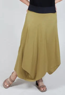 Midi Skirt with Asymmetric Tulip Hem in Green