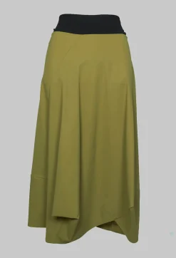 Midi Skirt with Asymmetric Tulip Hem in Green