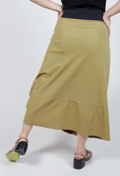 Midi Skirt with Asymmetric Tulip Hem in Green