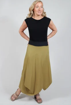 Midi Skirt with Asymmetric Tulip Hem in Green