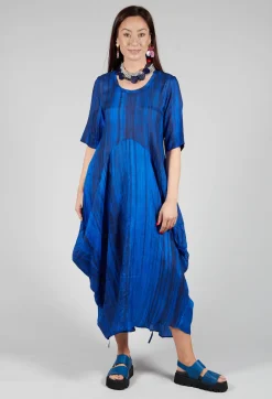Miriam Dress Round Neck in Blue and Cobalt