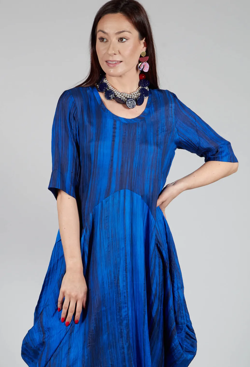 Miriam Dress Round Neck in Blue and Cobalt