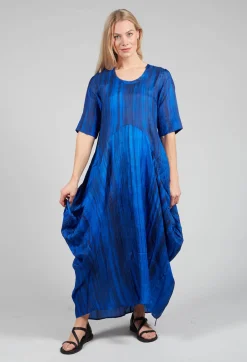 Miriam Dress Round Neck in Blue and Cobalt