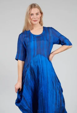 Miriam Dress Round Neck in Blue and Cobalt