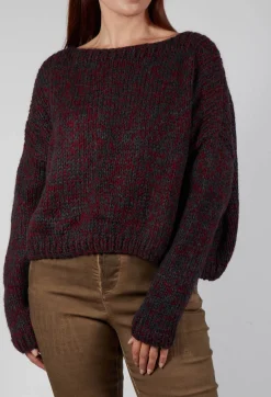 Mixed Knit Jumper in Red Anthracite