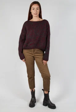 Mixed Knit Jumper in Red Anthracite