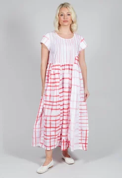 Mixed Print Picnic Dress in Red