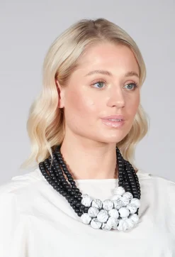 Multistrand Beaded Necklace in Black and White