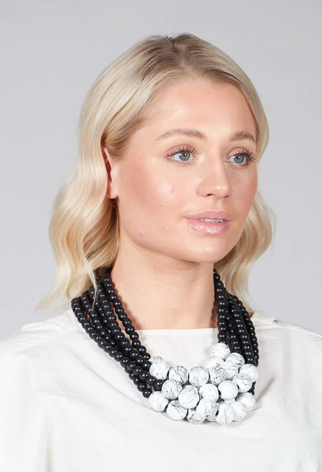 Multistrand Beaded Necklace in Black and White