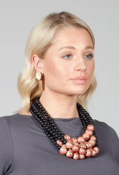 Multistrand Beaded Necklace in Black and Orange