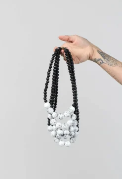 Multistrand Beaded Necklace in Black and White