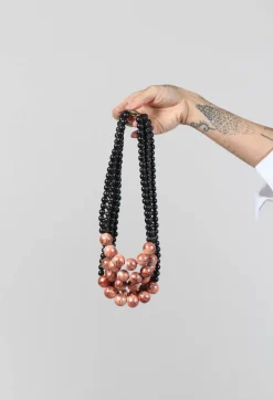 Multistrand Beaded Necklace in Black and Orange