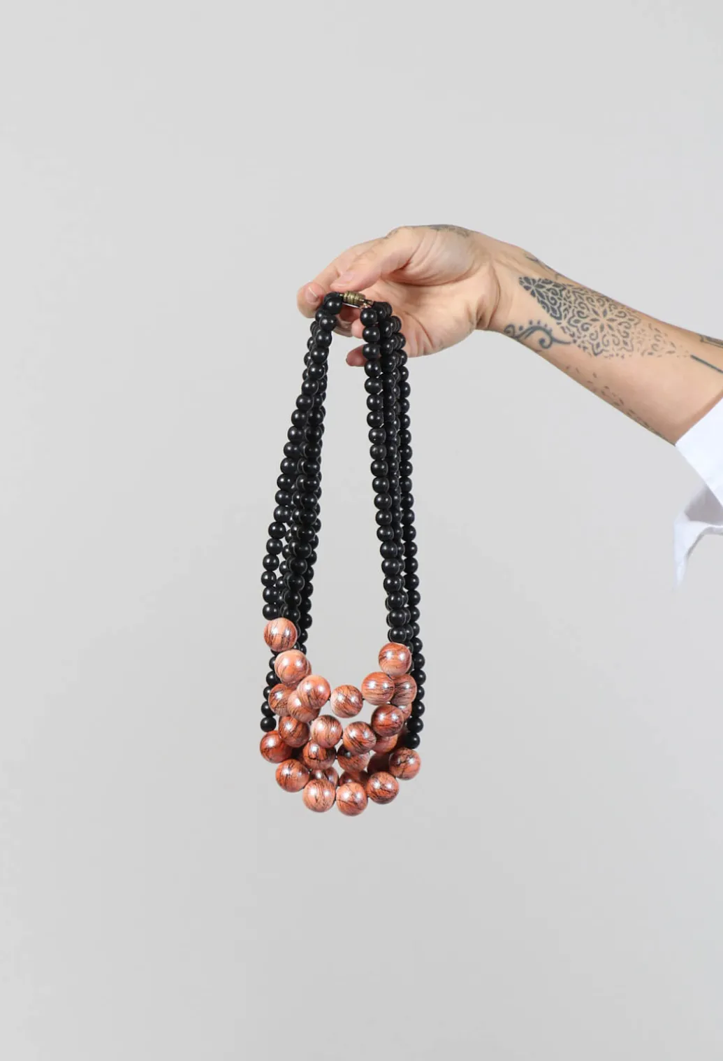 Multistrand Beaded Necklace in Black and Orange