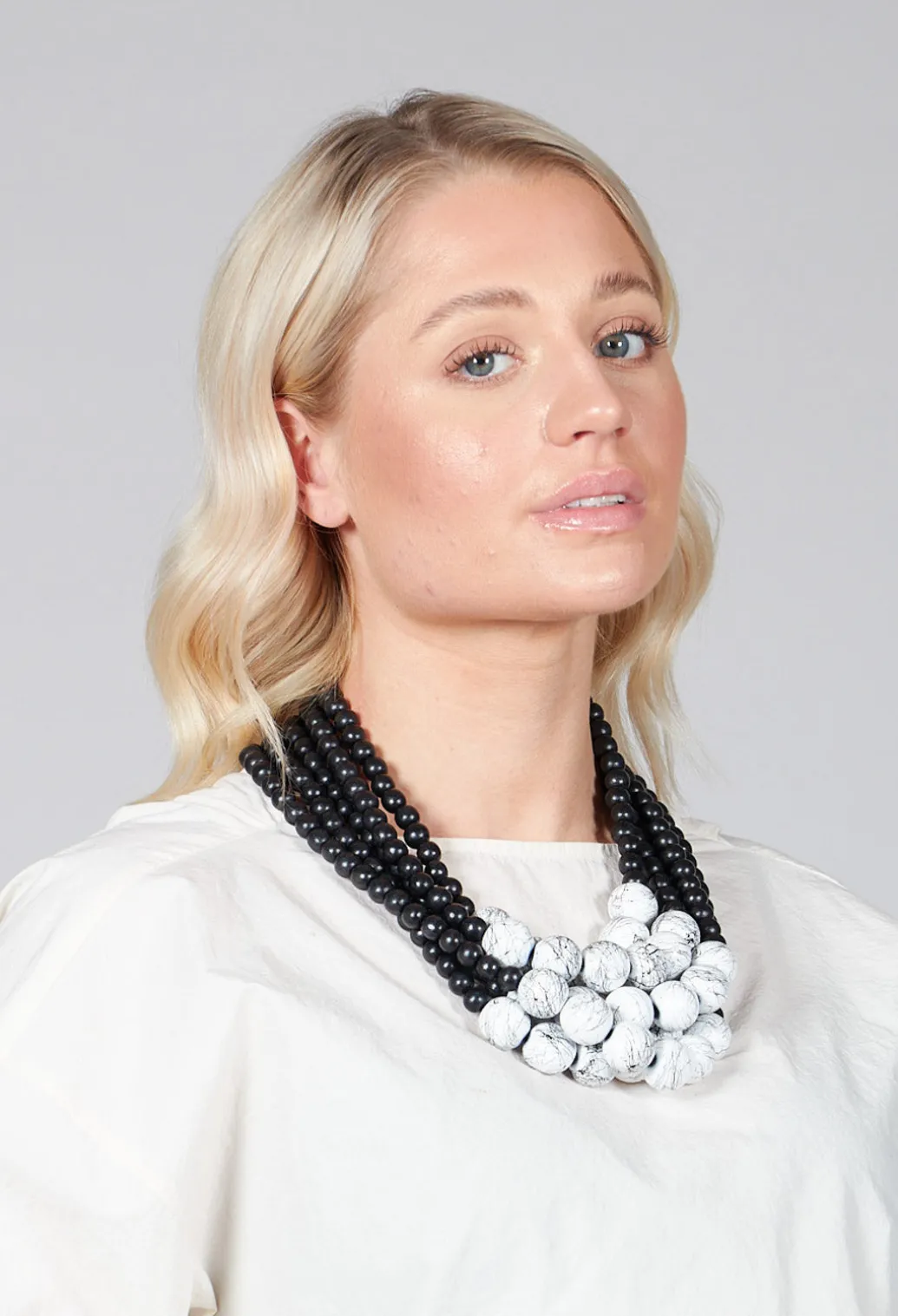 Multistrand Beaded Necklace in Black and White