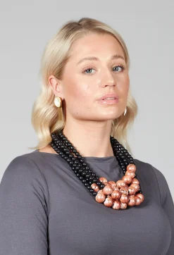 Multistrand Beaded Necklace in Black and Orange
