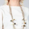 Multistrand Necklace with Multiple Metal Pendants