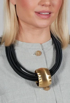Multistrand Necklace with Bronze Pendant