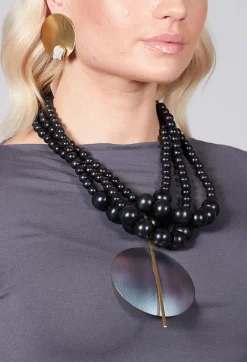 Multistrand Necklace with Metallic Purple Pendant