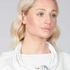 Multistrand Necklace With White Metal Pendant