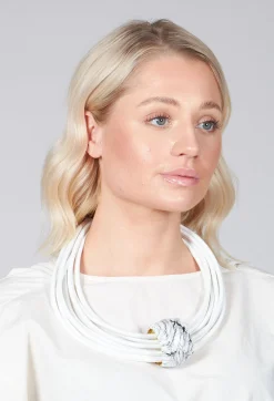 Multistrand Necklace With White Metal Pendant