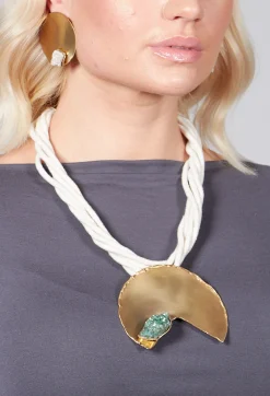 Multistrand Necklace with Large Pendant and Gem