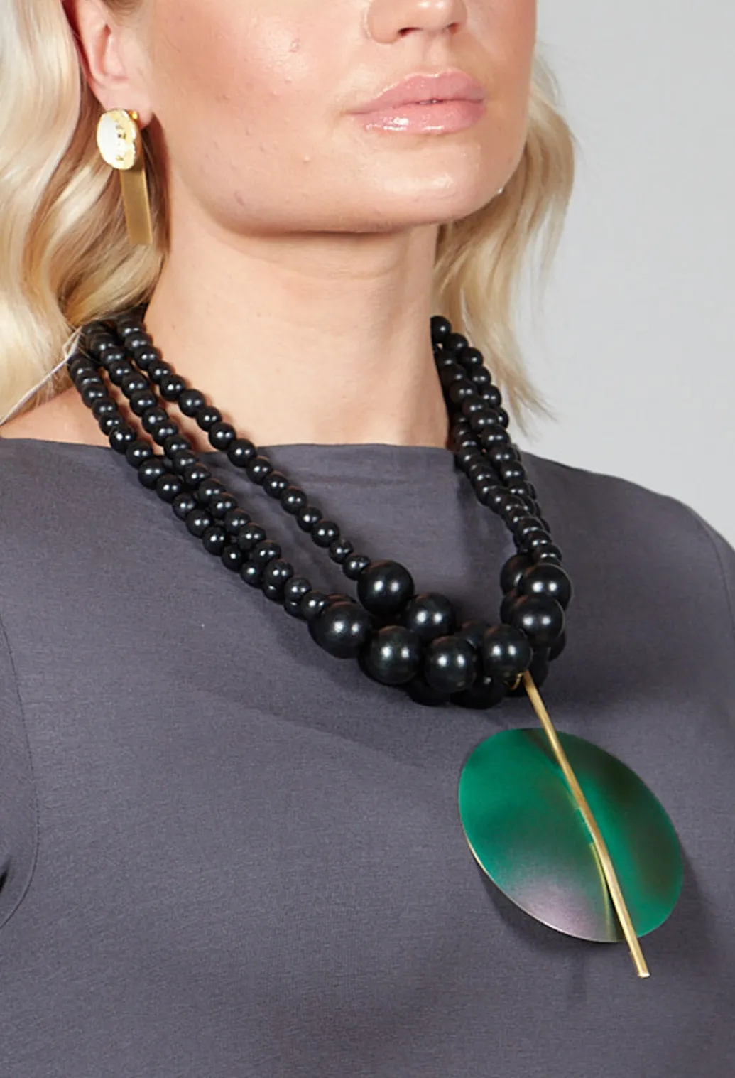 Multistrand Necklace with Metallic Green Pendant