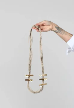 Multistrand Necklace with Multiple Metal Pendants
