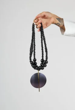 Multistrand Necklace with Metallic Purple Pendant