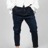 Navy Jeans with Patches and Front Seams