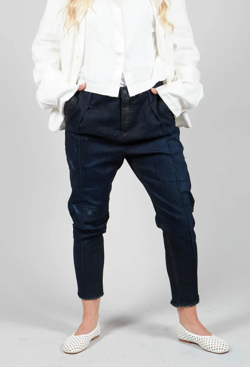 Navy Jeans with Patches and Front Seams