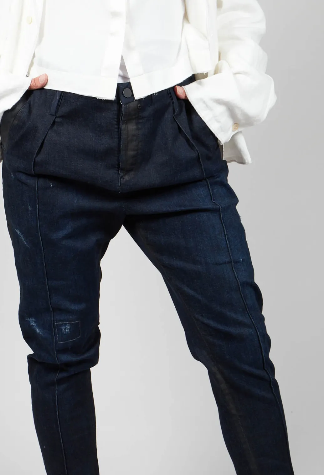 Navy Jeans with Patches and Front Seams