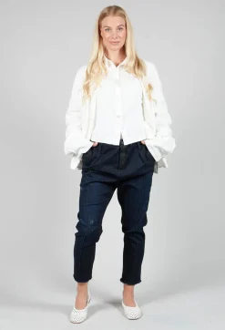 Navy Jeans with Patches and Front Seams