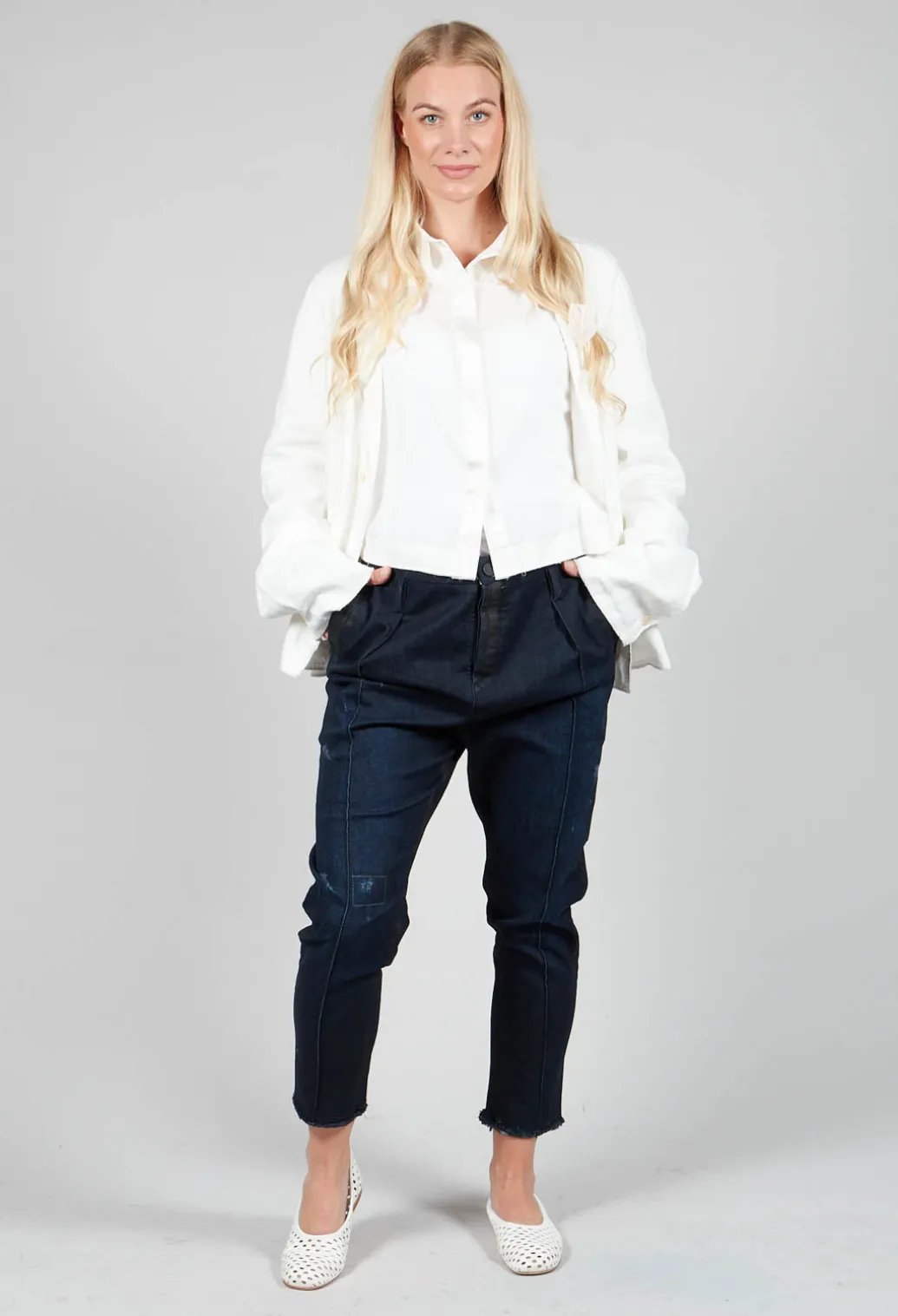 Navy Jeans with Patches and Front Seams