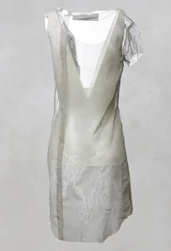 Net T Shirt with Button Front in Light Grey