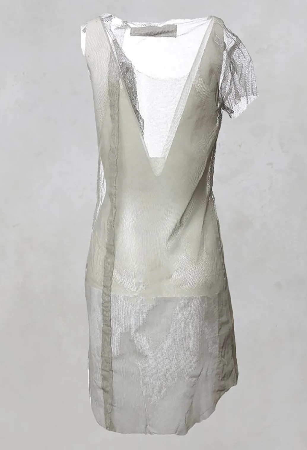 Net T Shirt with Button Front in Light Grey