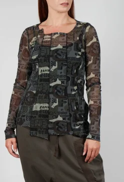 Netted Long Sleeve Top in Multicolour